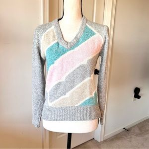 Vintage CAROLL CROSS Silk & Angora Diagonal Striped V-Neck Sweater—SZ. Small